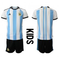Koszulka piłkarska Argentyna Strój Domowy dla dzieci MŚ 2022 tanio Krótki Rękaw (+ Krótkie spodenki)